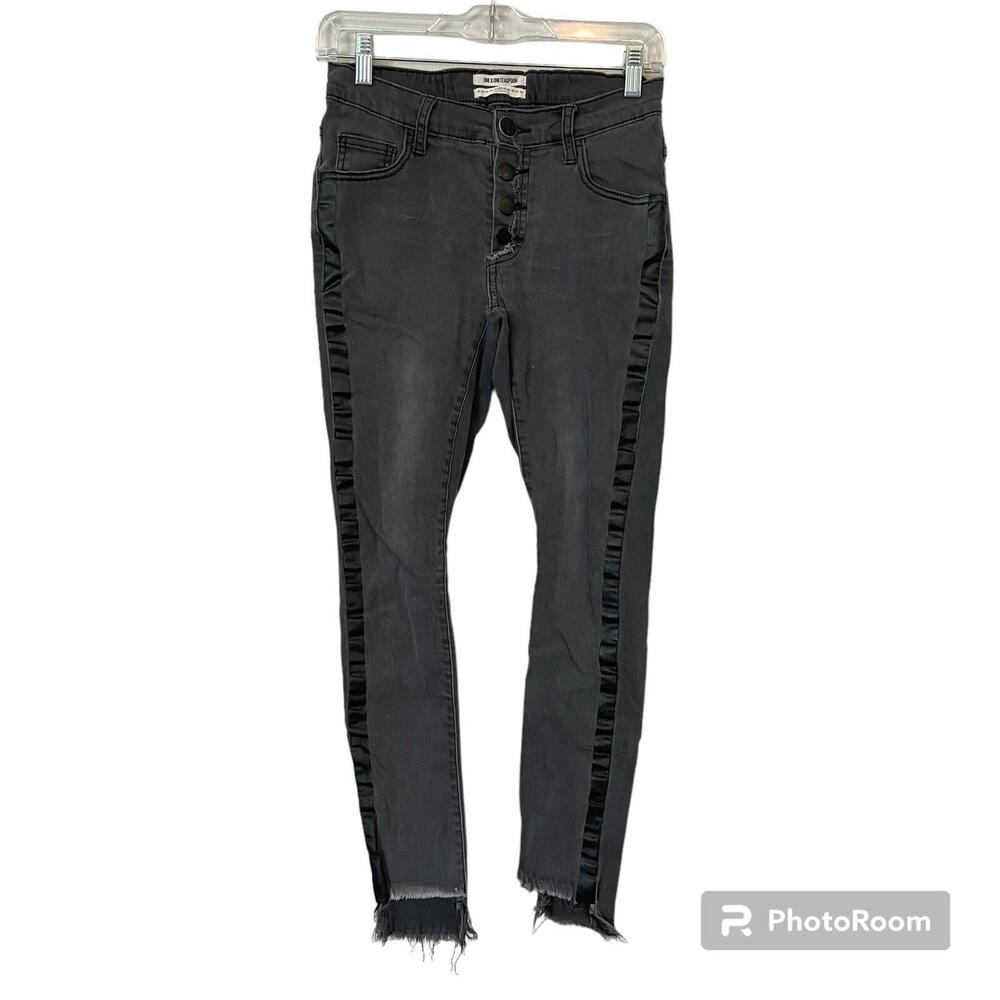 one teaspoon high rise jegging skinny jean gray with faux leather stripe 27
